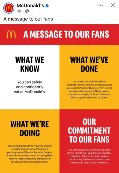 McDonald's social media post