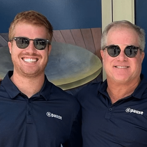Mike Bailey (right) and his son, Pause Studio franchise