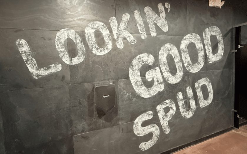 “LOOKIN’ GOOD SPUD” sign at Wingers Alehouse franchise