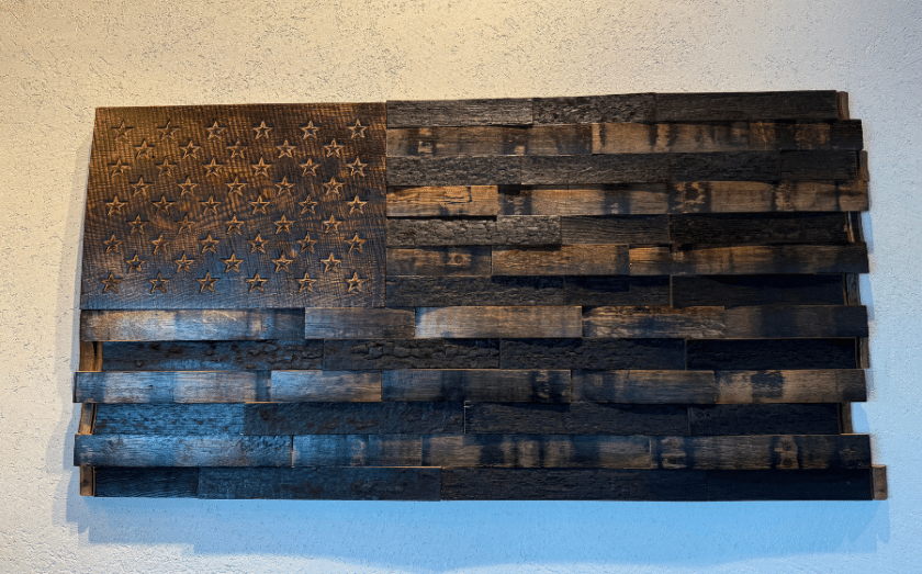 American flag crafted from whiskey barrels hand-carved by The Heritage Flag Company EDITED