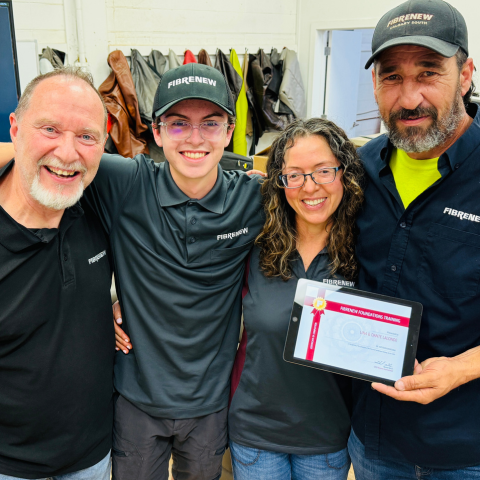 Dante and Lina Lalonde with Fibrenew instructors Bruce Nurse and Chad Hendry