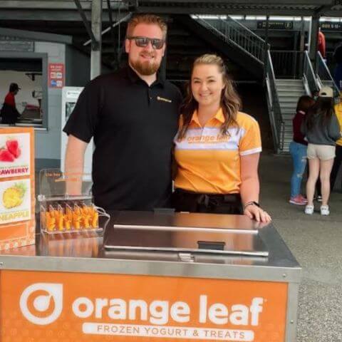 Trevor and Stephanie Bernhardt, Orange Leaf franchise owners