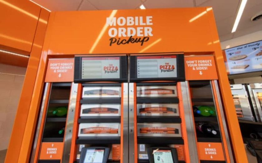 A mobile order pickup station at Little Caesars
