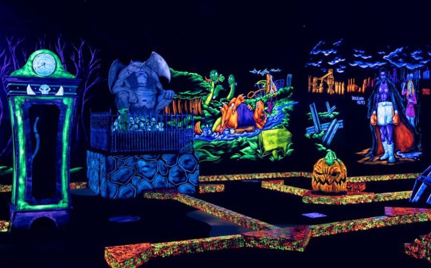 interior of a monster mini golf franchise