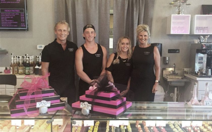 Sabine and Stéphane Juskowiak with their children at opening of Le Macaron franchise